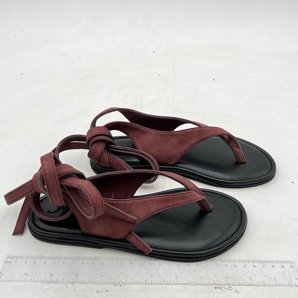 FOWT Wine Women Split Round Toe Sandals Lace up Strappy Soft Flip Flop Shoes - Picture 4 of 8